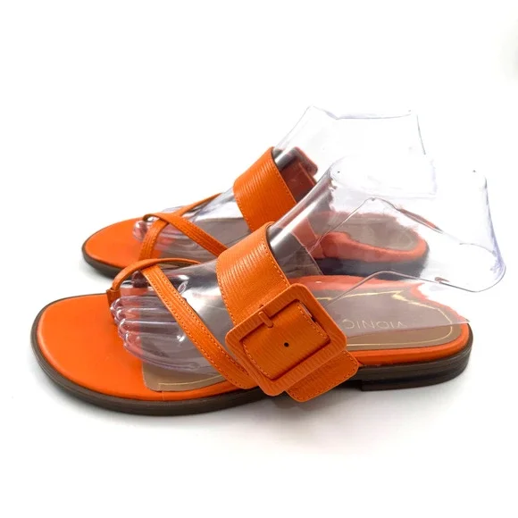 Vionic Julep Orange Leather Thong Buckle Flat Sandals Women's Size 7.5 - Picture 1 of 5